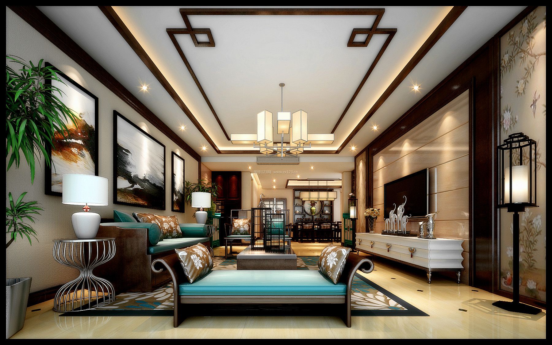 遂寧錦江苑142平米中式風格裝修與家具搭配效果圖解析